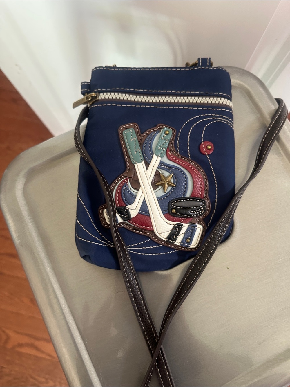 Chala Navy Crossbody with Hockey Stick Appliqué